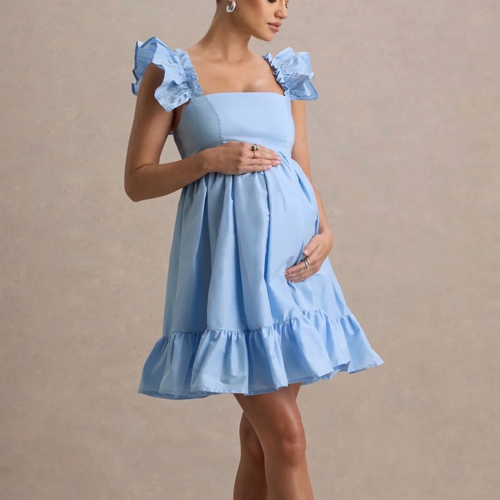 Elegant Blue Ruffle Sleeve Dress- never worn